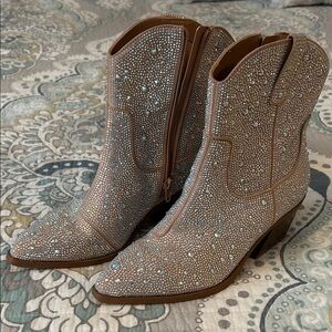 Elegant Rhinestone Studded Ankle Boots